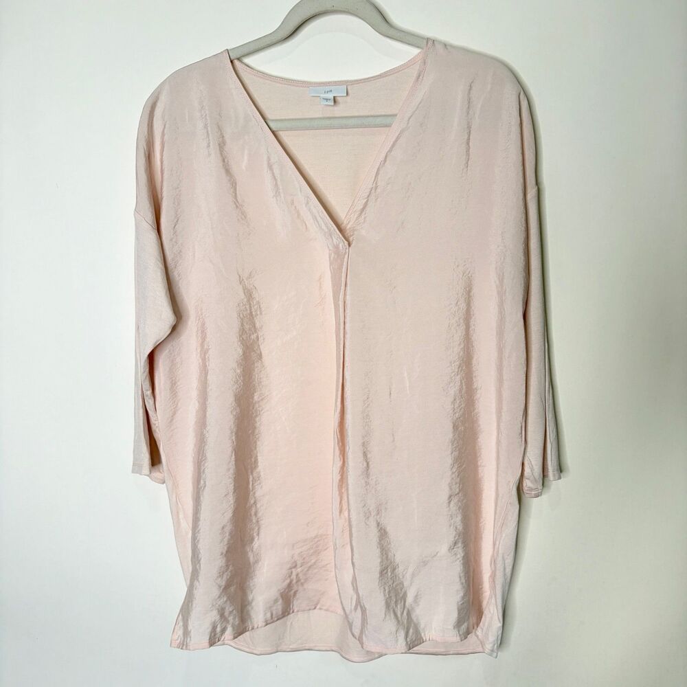 J Jill Blouse Top Light Pink Knit Satin V-Neck Oversized Loose Fit Women Small